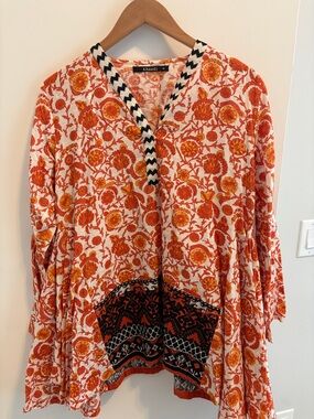 Orange Floral V-Neck Women's Top/dress